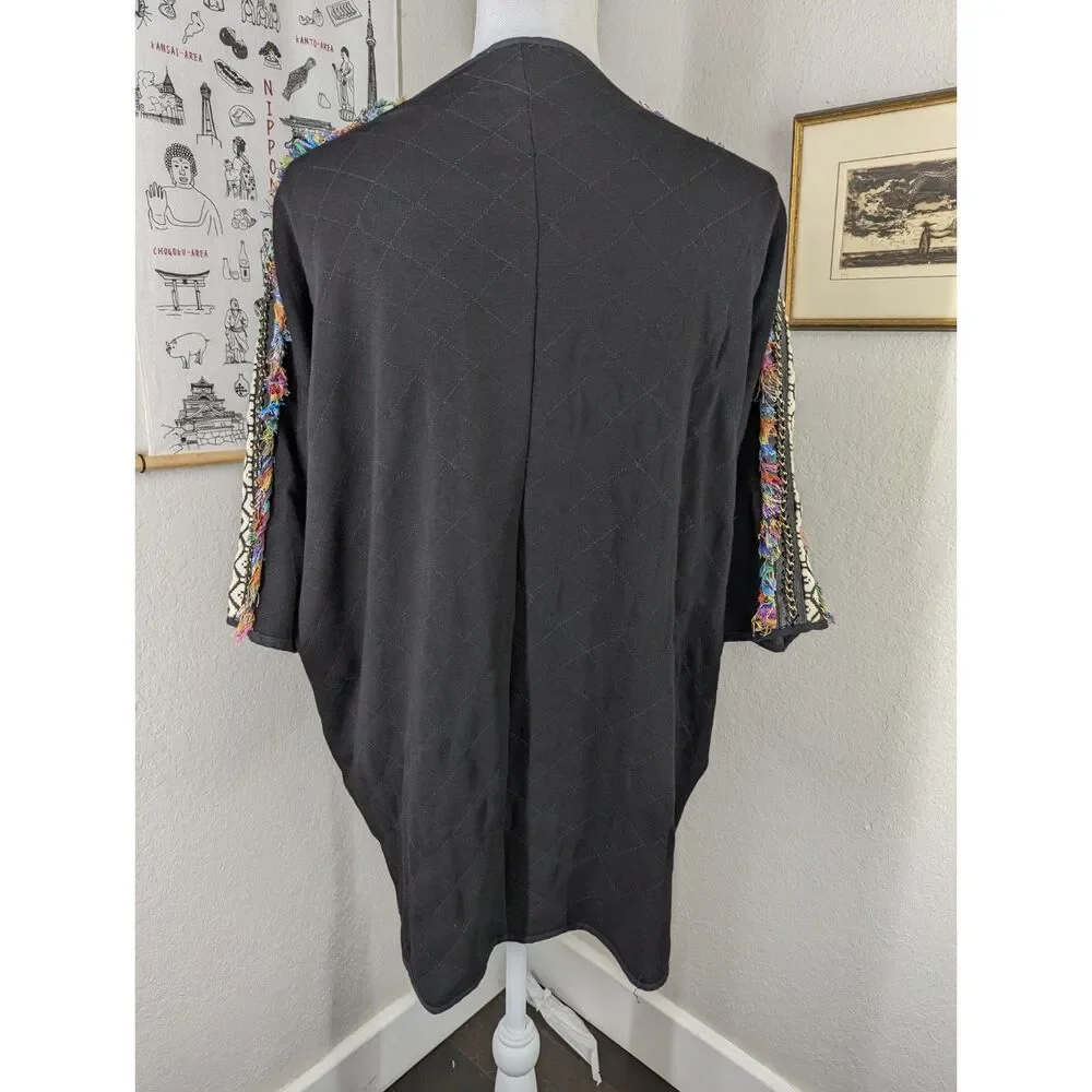 Judith March Embroidered Black Colorful Art to Wear Dolman Slv Cardigan Sz Small - Picture 4 of 10